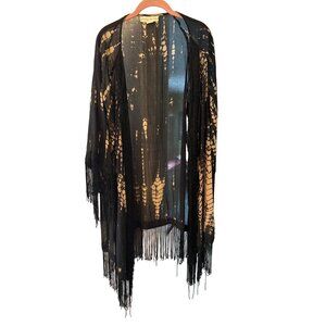 Staring at Stars Black Beige Abstract print Fringe Trim Wrap Size Medium / Large